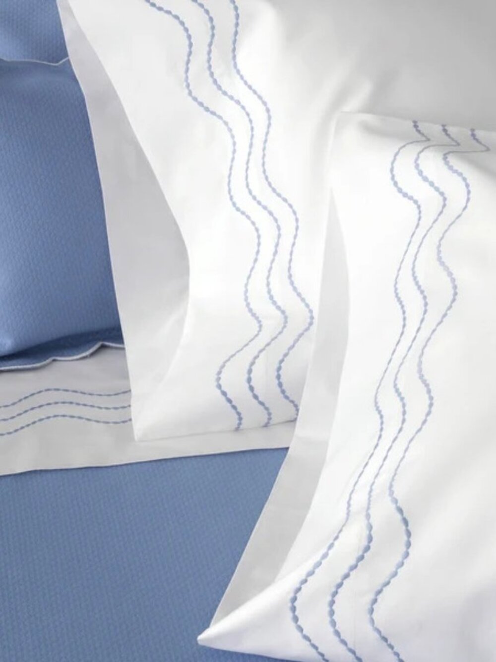 Matouk Twin Flat Sheet and Standard Pillow Cases, Serena Collection in Azure